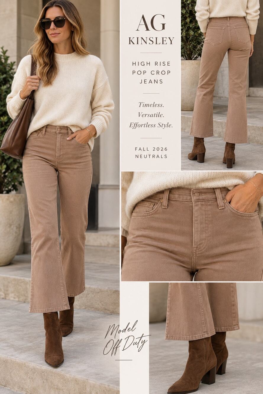 Capsule Minimalist Luxe AG Kinsley High Rise Crop Jeans Taupe Cropped Flare 31